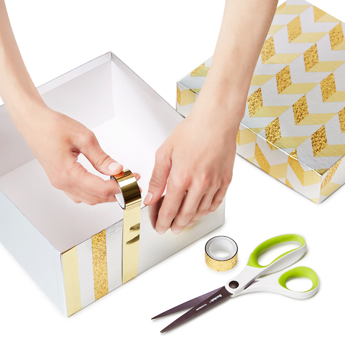 DIY Gift Box Makeover using metallic tape | CorinnaWraps.wordpress.com